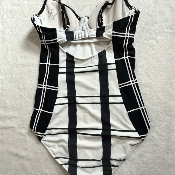 Athleta Black and White Plaid One Piece Underwire Swimsuit 34 B/C Tall - Picture 5 of 10